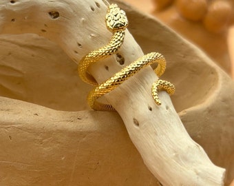 Anillo de serpiente de oro, anillos bohemios, anillo ajustable, anillo de serpiente de plata, banda de serpiente, joyería de serpiente abierta, anillos de animales apilables, caja de regalo GRATIS