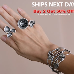 Antique hammered Silver Statement Ring, Rock Style Ring, Silver Adjustable Ring, Geometric ring, Bohemian Jewelry, Antique Silver Ring