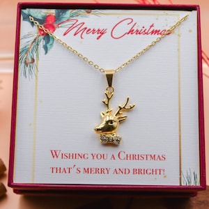 Christmas Reindeer Charm Necklace, Christmas gift card, Holiday Deer Pendant Necklace, Fawn Pendant, Symbol of Strength, Holiday gift