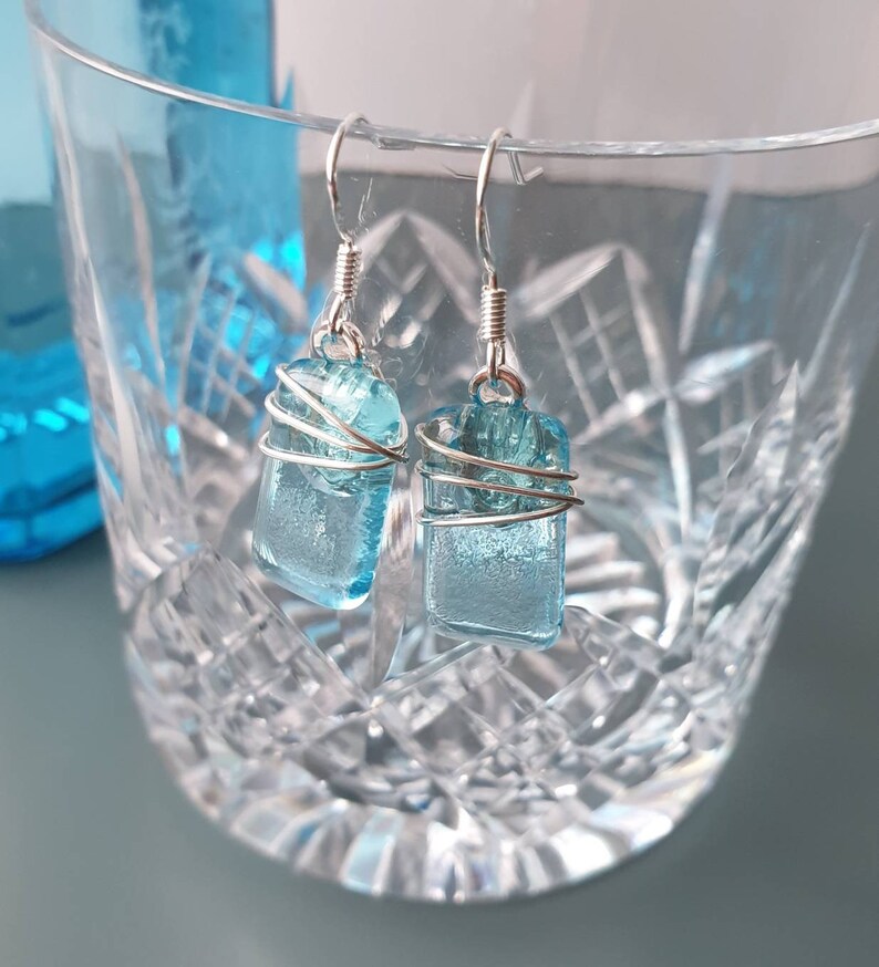 Recycled Blue Bombay Sapphire Gin Bottle Glass Drop Earrings Etsy