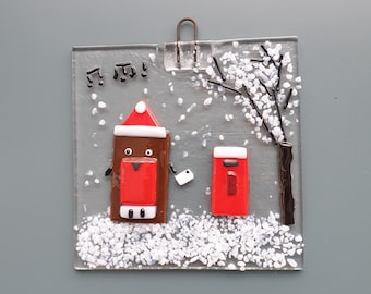 Make your own Christmas Robin scene, Fused glass Christmas Robin kit, firing included in cost.