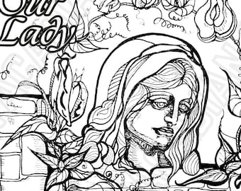 Página para colorear de Nuestra Señora Fabacea, 2025; por Amanda Ramsay, descarga PDF de una sola página