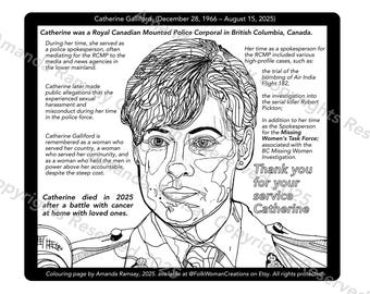 Catherine Galliford Colouring Page, 2025; by Amanda Ramsay, single page download