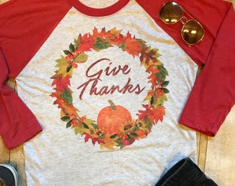 Fall Shirts Give Thanks Shirt Thanksgiving Shirt  Fall Leaves T shirt Autumn Shirts Fall T Shirt Pumpkin Tee Shirt for Thanksgiving