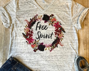 Free Spirit Shirt Workout Shirt Yoga Shirt Boho Tee Shirt Tumblr Shirt Beach Tee Trendy Shirt Birthday Gift Boho Shirt Floral T shirt