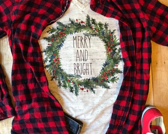 Christmas Shirt for Women Merry and Bright Shirt Christmas Shirts for Her Trendy Christmas Shirt Christmas Gift for Her Winter T shirt