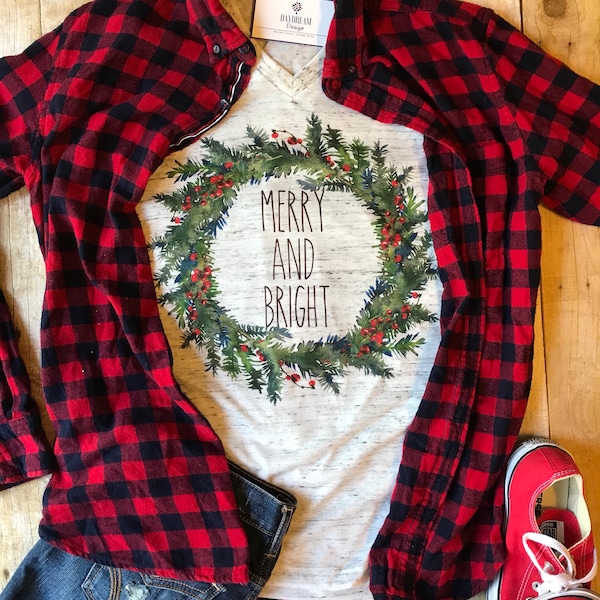 Christmas Shirt for Women Merry and Bright Shirt Christmas Shirts for Her Trendy Christmas Shirt Christmas Gift for Her Winter T shirt