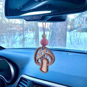 Mushroom Car Freshener, Rearview Mirror Accessory, Mushroom Car Charm, Boho Car Decor, Cottagecore Mushroom, Essential Oil Car Diffuser image 2