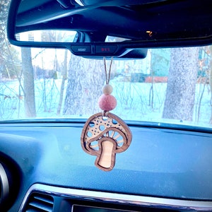 Mushroom Car Freshener, Rearview Mirror Accessory, Mushroom Car Charm, Boho Car Decor, Cottagecore Mushroom, Essential Oil Car Diffuser image 4