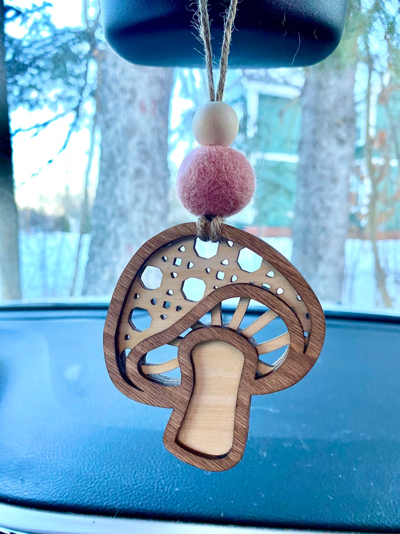 Mushroom Car Freshener, Rearview Mirror Accessory, Mushroom Car Charm, Boho Car Decor, Cottagecore Mushroom, Essential Oil Car Diffuser image 3