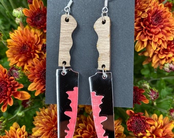 Knife Earrings, Halloween Earrings, Horror Movie Earrings, Gift for Horror Fan, Bloody Knife Earrings, Unique Jewelry, Horror Jewelry