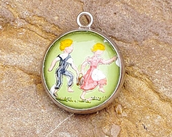 Vintage Jack and Jill Charm Intaglio Charm Nursery Rhyme Charm Bracelet Family Charm Gift for Mom Necklace Pendant Jewelry