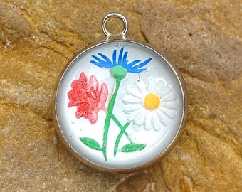 Vintage Flowers Charm Intaglio Charm Sterling Silver Charm Spring Flowers Gardening Charm Bracelet Necklace Pendant Jewelry