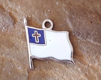 Christian Flag Charm Vintage Enamel Christian Flag Charm Sterling Silver Charm Baptism Charm Necklace Pendant Gift for Her Charm Bracelet