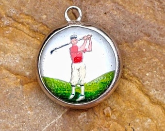 Vintage Golfer Charm Sterling Silver Charm Intaglio Charm Golf Charm Bracelet Necklace Pendant Sports Charm Jewelry