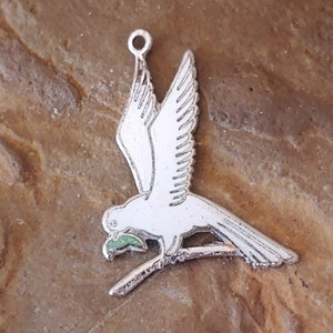 Vintage Sterling Silver Dove Charm: Enamel Religious Gift