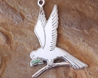 Vintage Dove Charm Enamel Dove Charm Sterling Silver Dove Charm Religious Gift Olive Branch Necklace Pendant