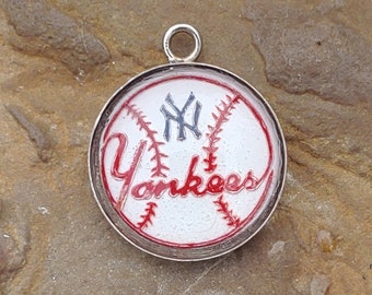 Sterling Silver Yankees Charm Sterling Silver New York Yankees Charm Intaglio Charm Bracelet NY Yankees Jewelry Necklace Pendant