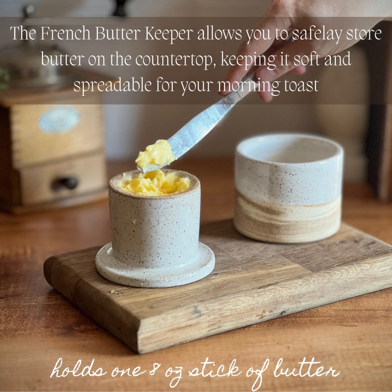 Handmade French Butter Keeper. Ceramic Butter Dish with Lid. Beautiful Pottery French Butter Dish. Cottagecore Tabletop Butter Keeper. image 2