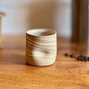 MADE TO ORDERCeramic Marbled White + Beige Thumb Cup Coffee Mug | Warm Neutral Modern Rustic Handmade Pottery | Unique Gift For Coffee Lover