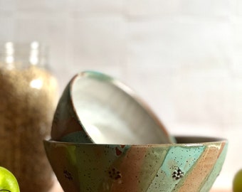 Set of 2 Ceramic Mixing Bowls. Handmade Beautiful Pottery Stoneware Nesting Bowls. Ceramic Turquoise Cottagecore Pottery Gift for Kitchen.