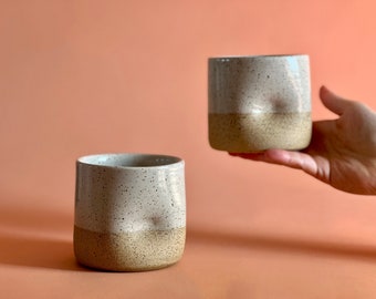 Set of 2 Handmade Stoneware Thumb Cups. Wine Tumblers. Stemless Stoneware Pottery Wineglass.