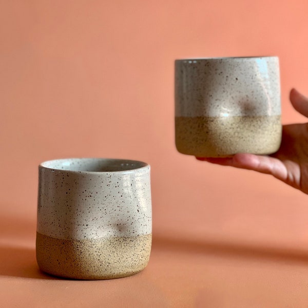 Set of 2 Handmade Stoneware Thumb Cups. Wine Tumblers. Stemless Stoneware Pottery Wineglass.