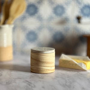 Marbled Ceramic French Butter Dish | White & Beige Modern Handmade Pottery Kitchen Decor | Wedding Gift for New Home