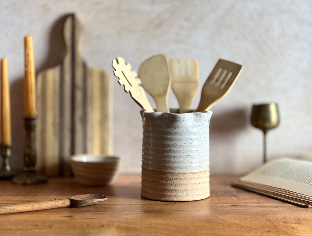 Large Farmhouse Utensil Holder. Handmade Pottery Farmhouse Kitchen