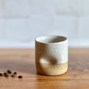Ceramic White Thumb Cup Coffee Mug | Modern Farmhouse Handmade Pottery | Unique Gift For Coffee Lover