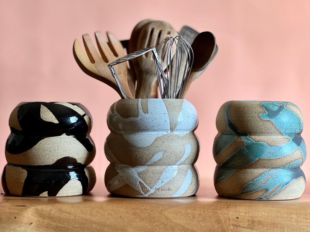 Stoneware Utensil Holder. Handmade Pottery Utensil Crock. Etsy