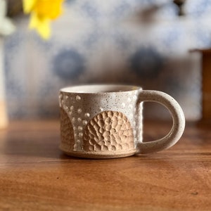 White Carved Ceramic Coffee Mug | Unique Handmade Pottery | Coffee Lover Gift for Mom
