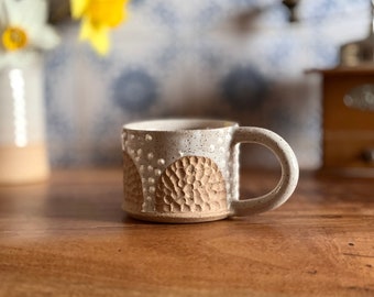 White Carved Ceramic Coffee Mug | Unique Handmade Pottery | Coffee Lover Gift for Mom