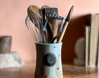 Stoneware Utensil Holder. Handmade Pottery Utensil Crock. Kitchen Organizer Essentials.