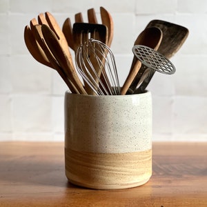 MADE TO ORDER Large Utensil Holder. Handmade Stoneware Pottery Utensil Crock. Kitchen Counter Decor, Countertop Organizer.