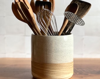 MADE TO ORDER Large Utensil Holder. Handmade Stoneware Pottery Utensil Crock. Kitchen Counter Decor, Countertop Organizer.