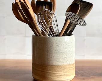 Large Utensil Holder. Handmade Stoneware Pottery Utensil Crock. Kitchen Counter Decor, Countertop Organizer.