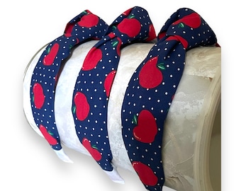 Apfelernte Marineblau Krawattenknoten Stoff Stirnband Weiß Polkadot Lehrer Geschenk Schulanfang Herbst
