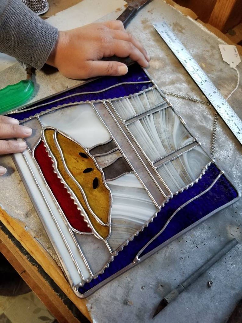 Handmade Americana Stained Glass Pie Window Hanging Panel Etsy