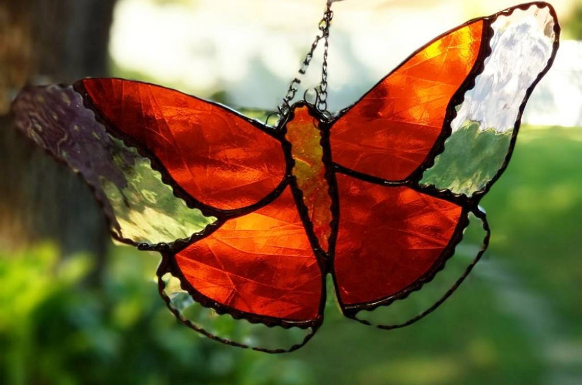 Handmade Stained Glass Butterfly Window Hanging Decoration Etsy