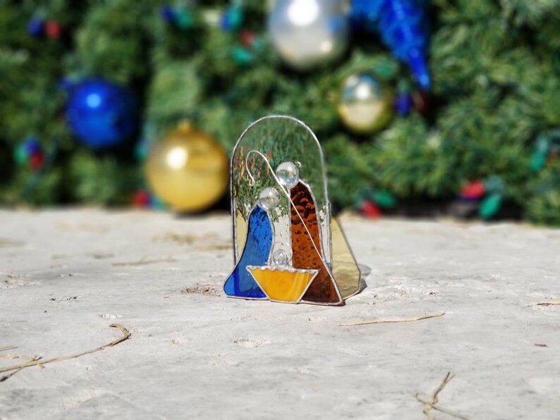 Handmade Stained Glass 3D Nativity Scene Window Hanging Panel | Etsy
