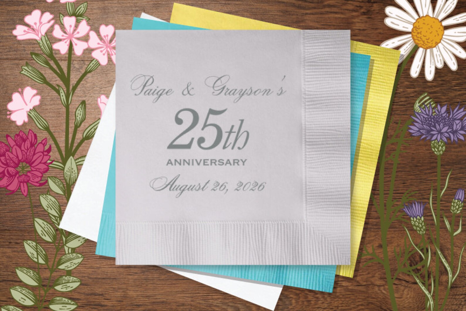 Silver 25th Anniversary Personalized Napkins Custom Etsy