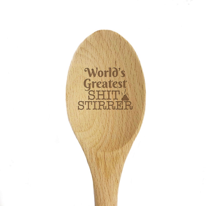 World/'s Greatest Shit Stirrer Engraved Wooden Mixing Spoon - Kitchen Gift 12 inches - AS2019-A72421H-LAVANDERIA-HANDLE