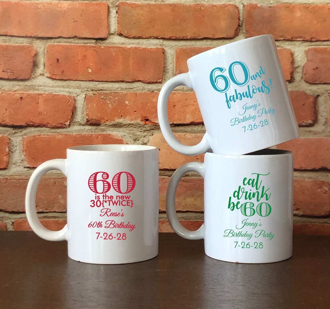 Set of 12 Custom Personalized 60th Design White Coffee Mugs Etsy