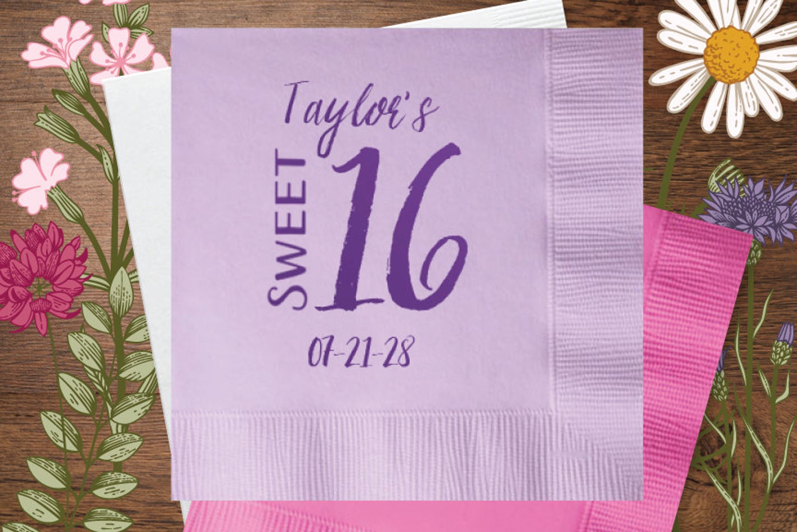 Sweet 16 Personalized Napkins Custom Personalized Napkins Etsy