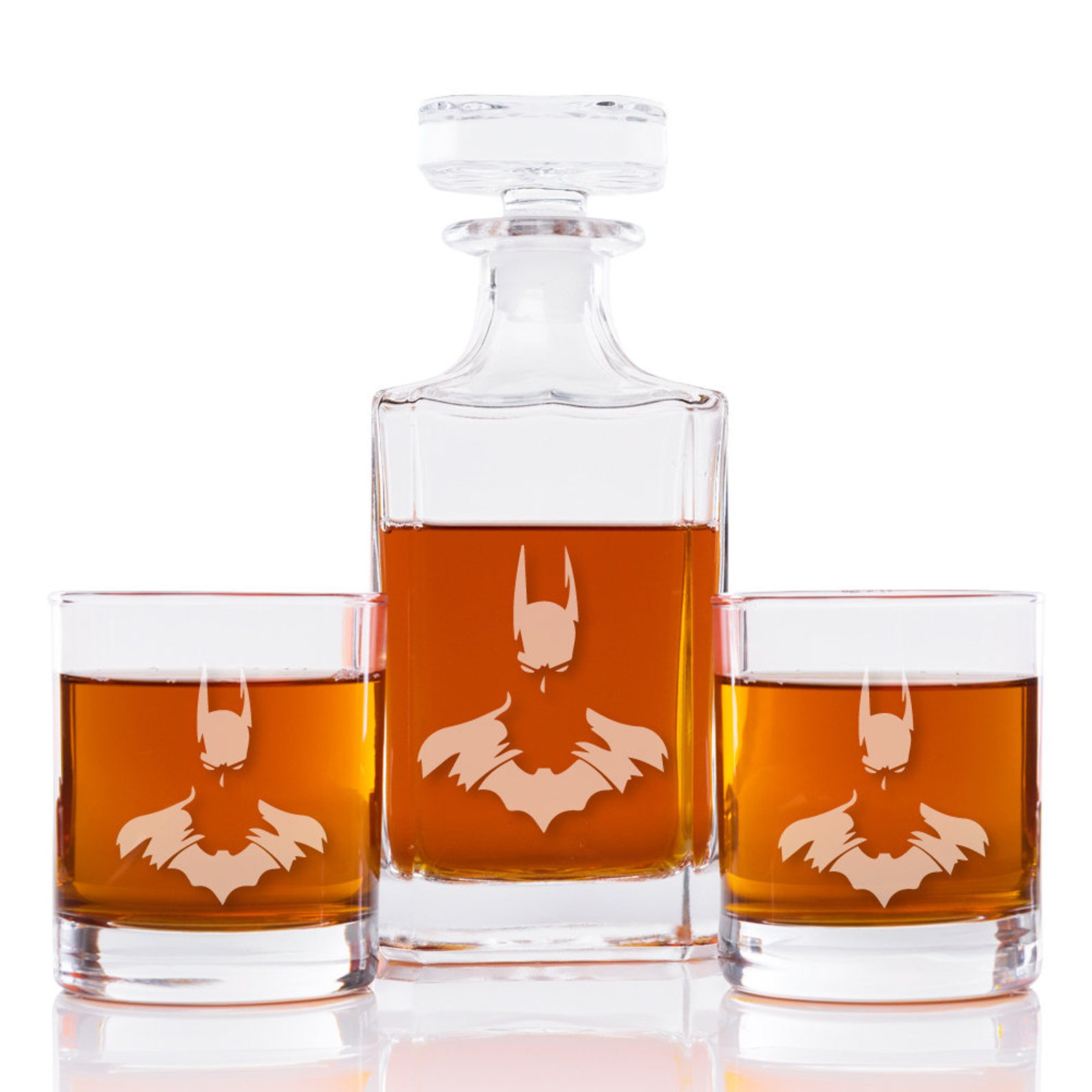Batman Decanter and Engraved Rocks Glasses Set of 3 Etsy
