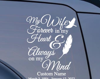 My Wife Forever In My Heart Decal - Personalized Memorial Decal - Custom Memorial Decal - In Loving Memory Decal - Wife Funeral Decal