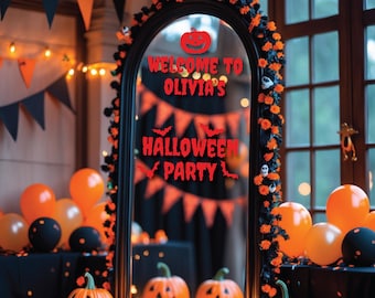 Personalized Halloween Party Welcome Sign -  Personalized Halloween Mirror Decal – Custom Vinyl Welcome Sign for Party or Spooky Event Décor