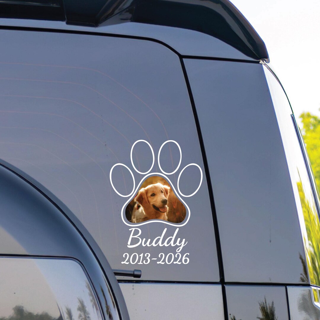Paw Print Dog Photo Memorial Decal - Custom Mourning Gift - Custom Pet ...