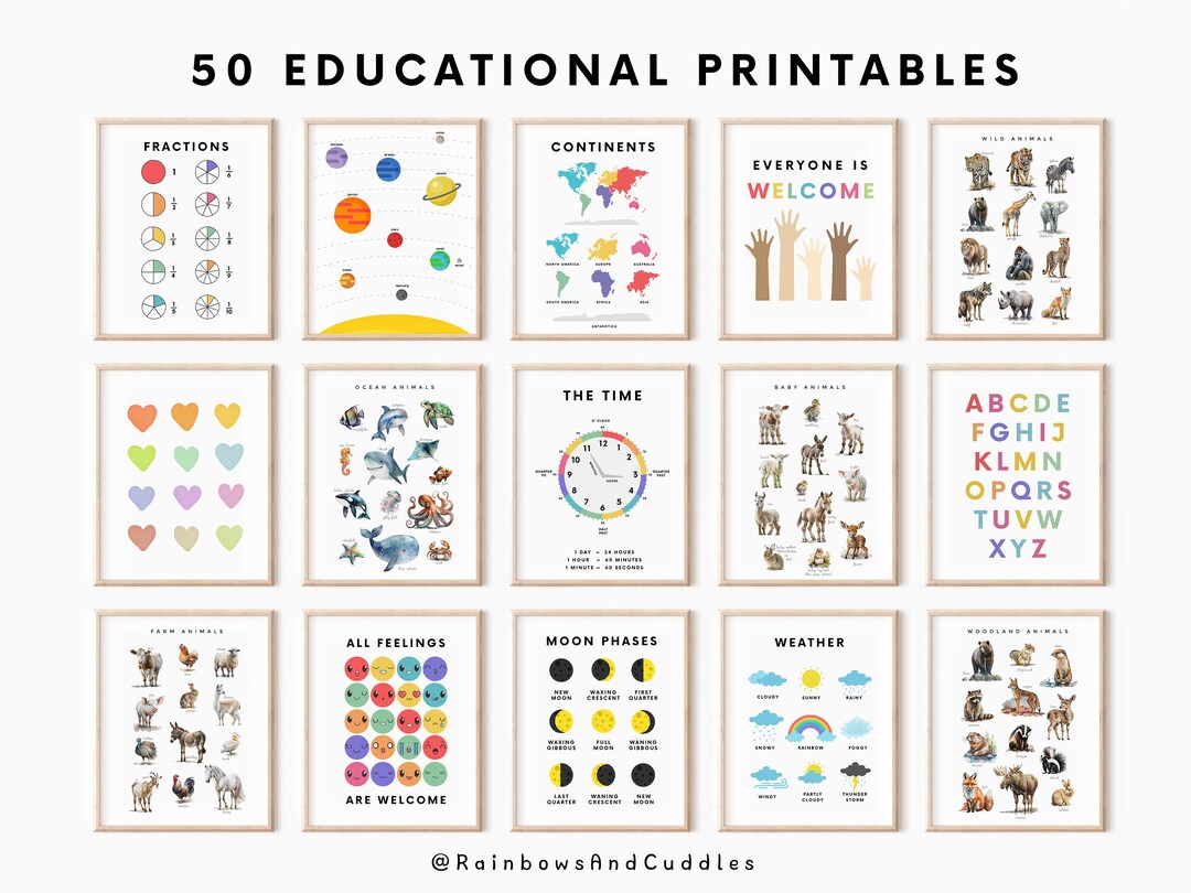 50 Educational Posters Preschool Posters Classroom Decor Etsy